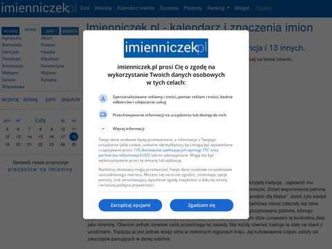 Imienniczek.pl - daty imienin, znaczenie imion