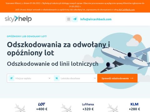 Skyhelp.pl odszkodowanie za opóżniony lot
